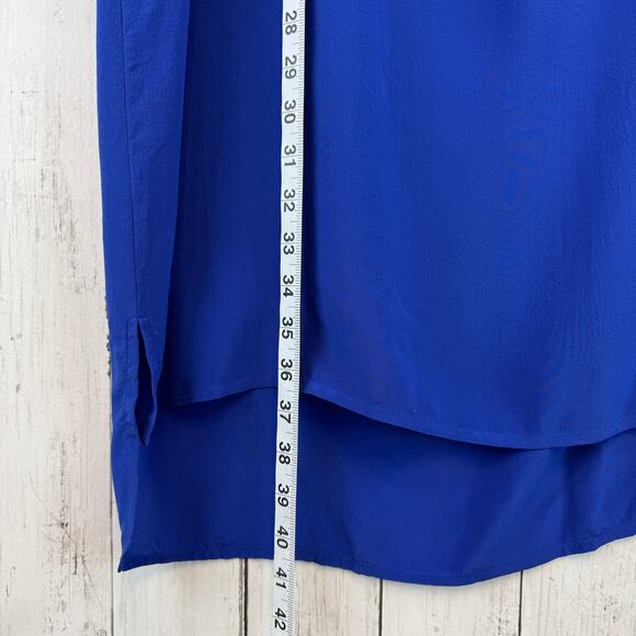 Eileen Fisher Blue Silk Georgette Washable Crepe Cap Sleeve Boxy Dress Size XS - Picture 12 of 14